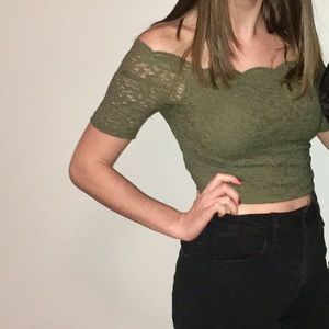 Hunter Green Lace Crop Top
